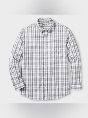 Duluth Trading Co Button-Down Plaid Shirt - White & Gray - STANDARD FIT